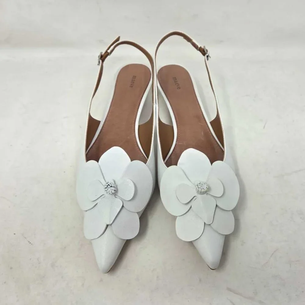 Women's EU 38 / US 7-7.5 Maeve x Anthropologie white floral slingback heels